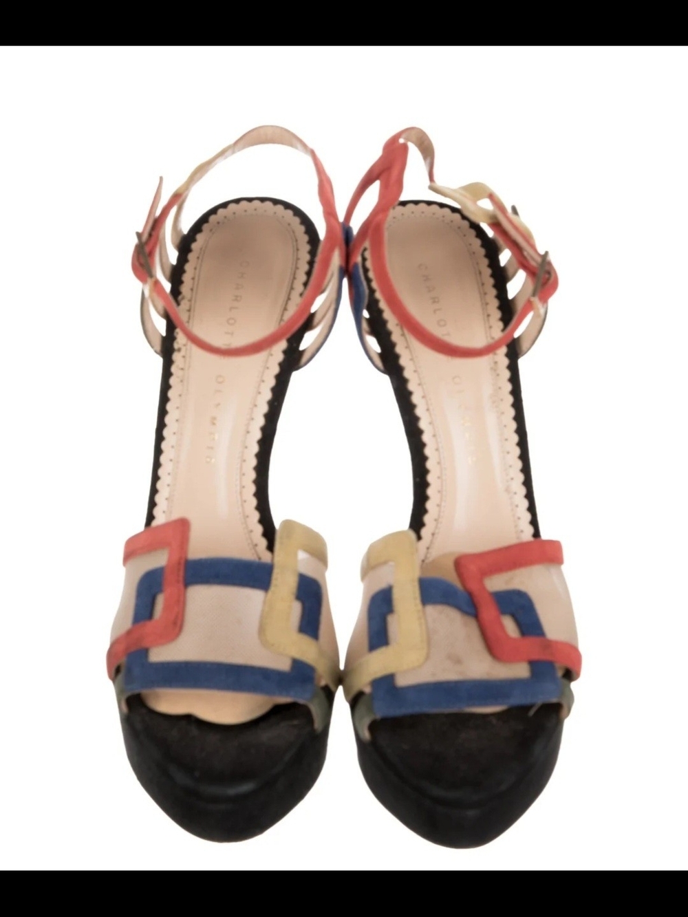 Charlotte Olympia Multicolor Geometric Strap Heels